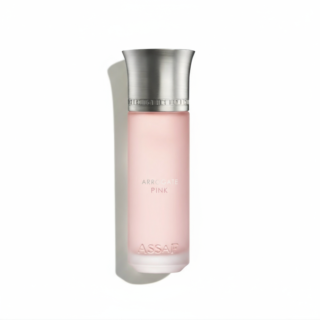 Arrogate Pink perfume flat-lay