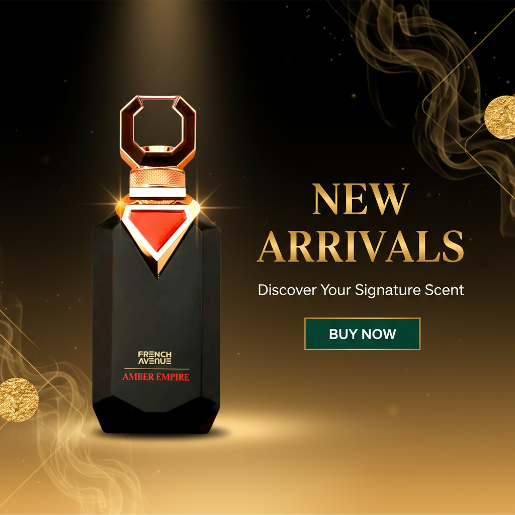 New Arrival Homepage Banner - French Avenue Amber Empire with Buy Now Button