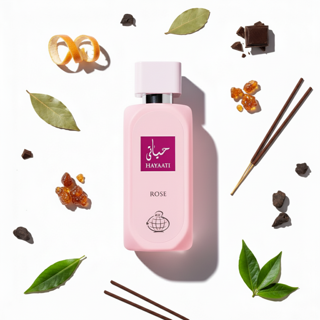 Hayaati Rose perfume with delicate fragrance elements