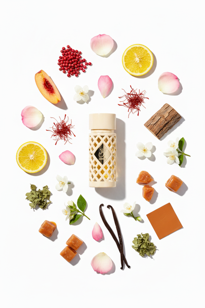 Jazzab Elixir Flat Lay with Fragrance Notes