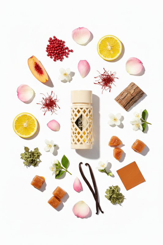 Jazzab Elixir Flat Lay with Fragrance Notes