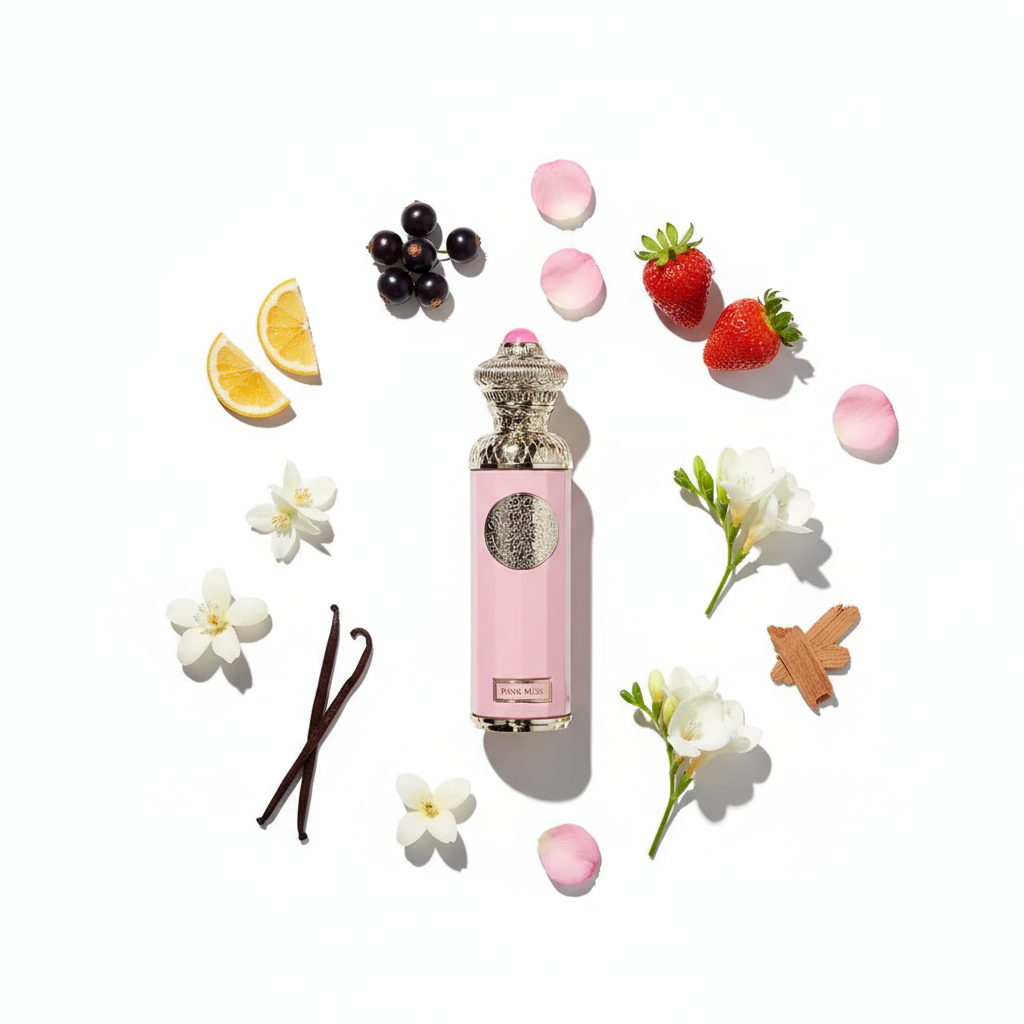 Pink Miss Perfume Flat-Lay Style