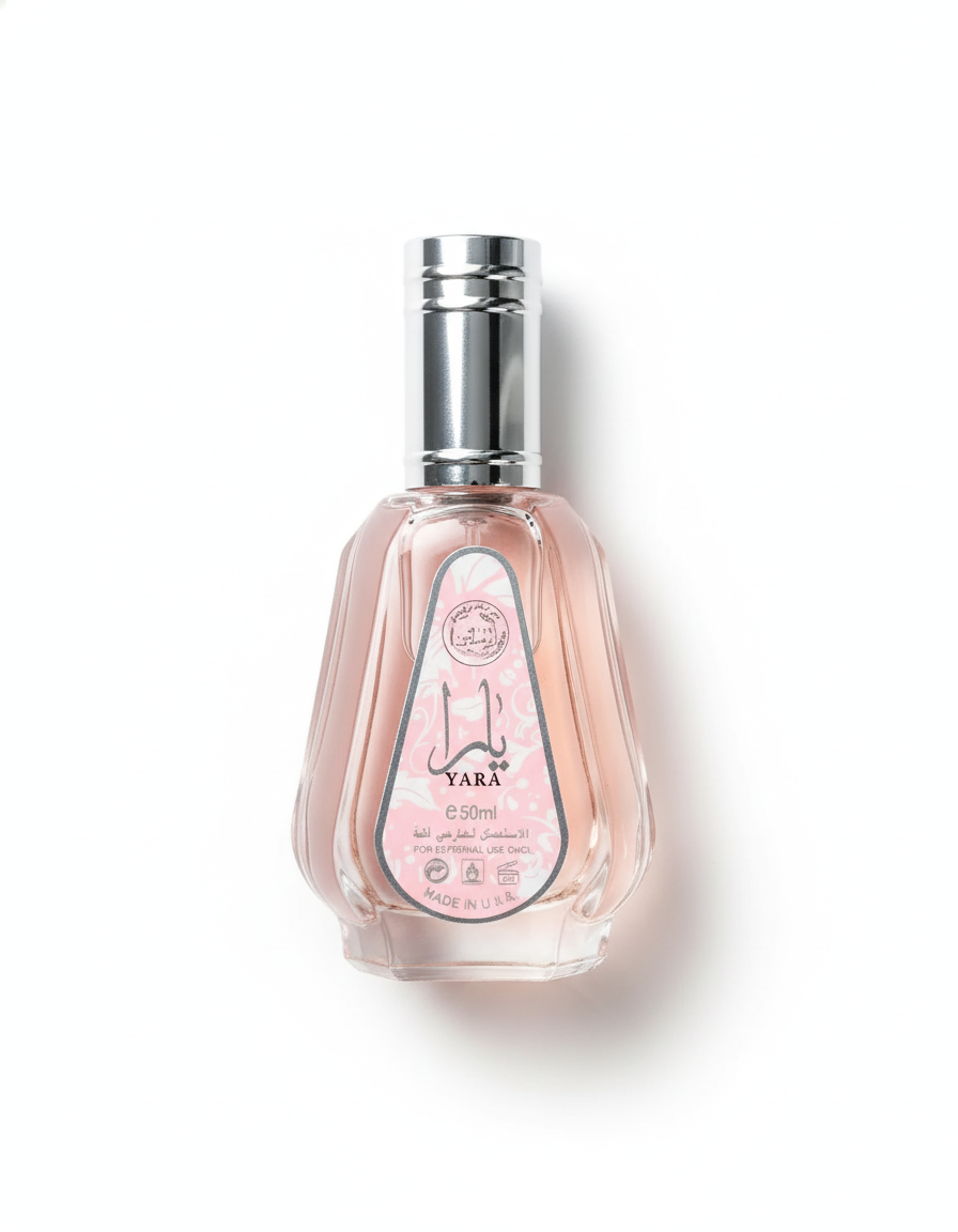 Yara perfume flat-lay