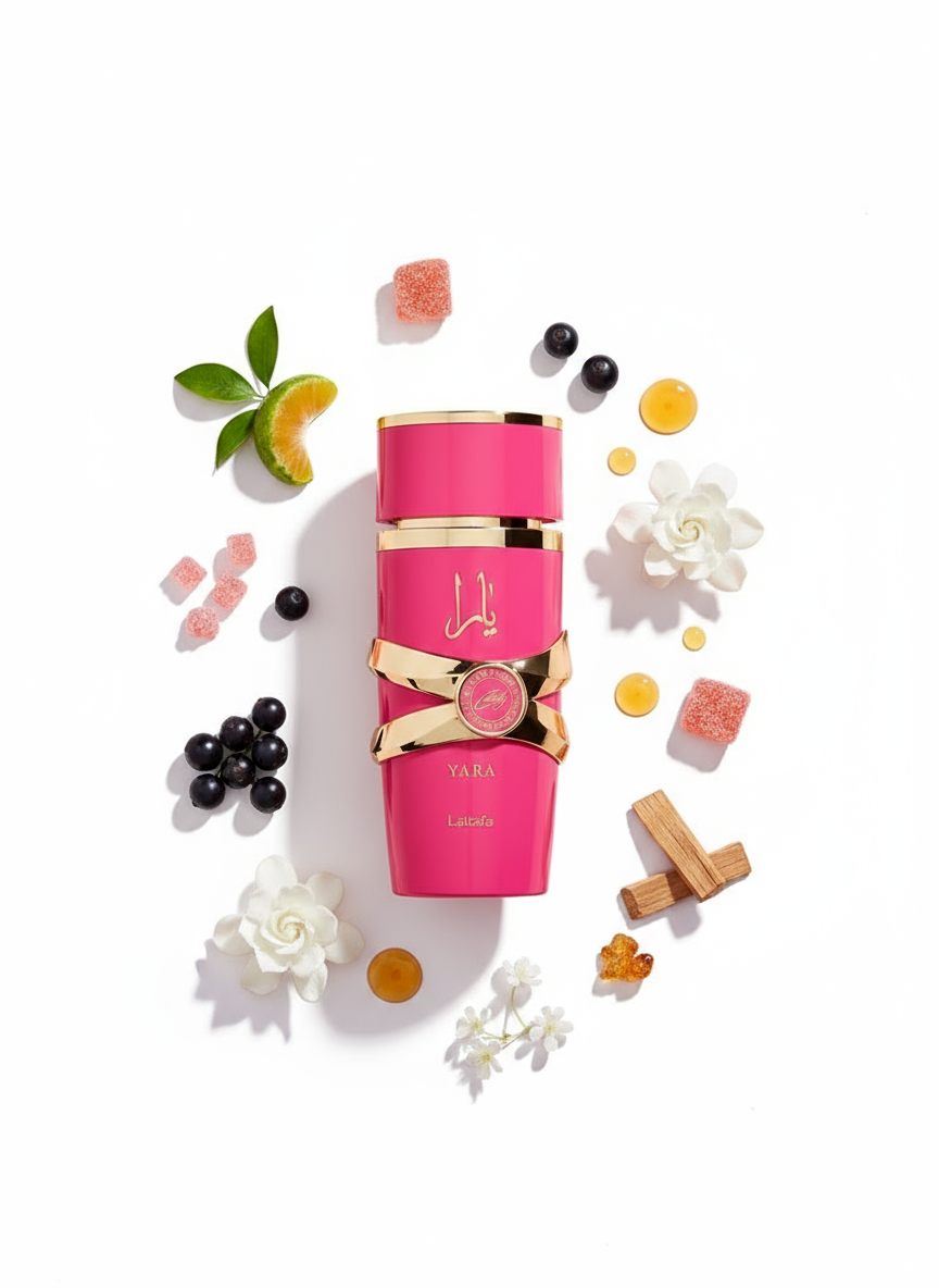 Yara Pink Perfume White Background